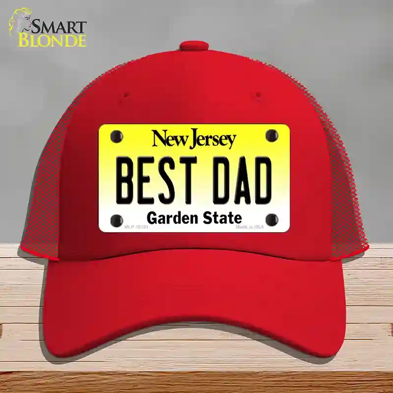 HAT17-MLP-10181 Best Dad   Jersey Novelty License Plate Hat, Mesh - Red