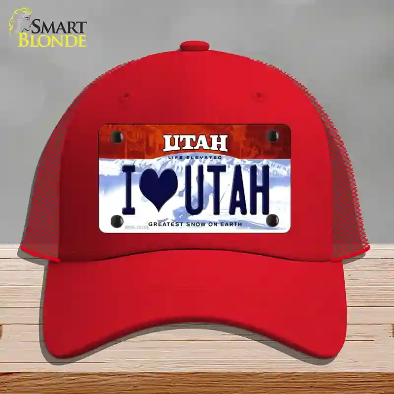HAT17-MLP-10196 I Love Utah Novelty License Plate Hat, Mesh - Red