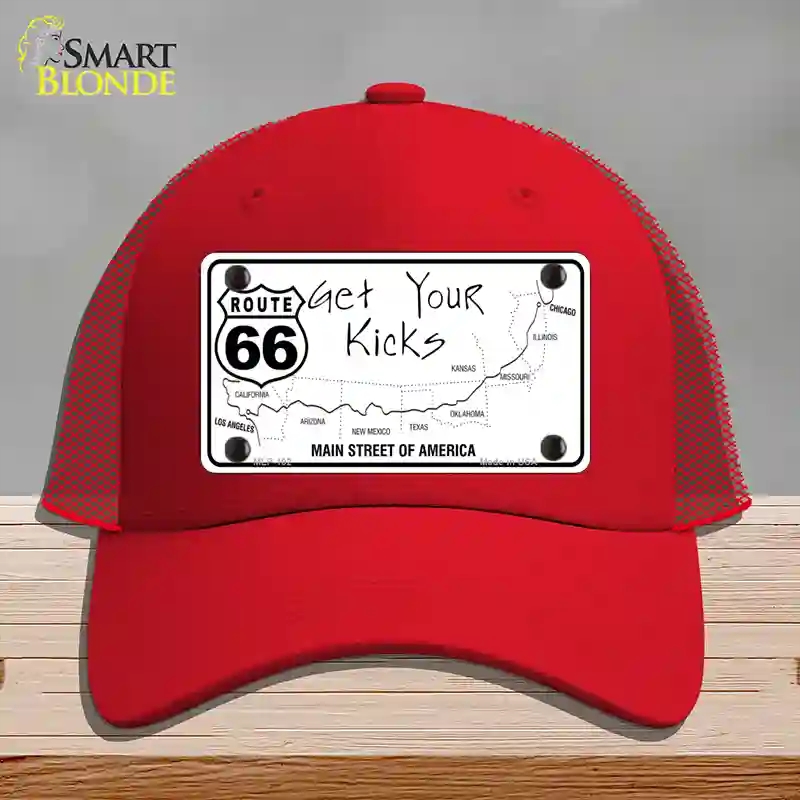HAT17-MLP-102 US Route 66 Map Novelty License Plate Hat, Mesh - Red