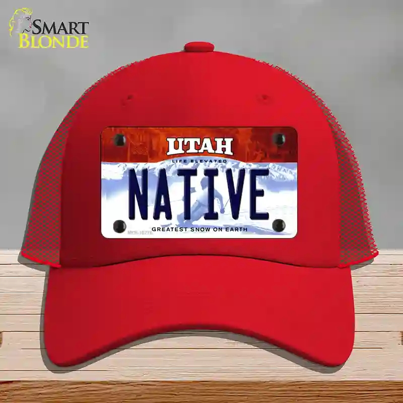 HAT17-MLP-10218 Native Utah Novelty License Plate Hat, Mesh - Red