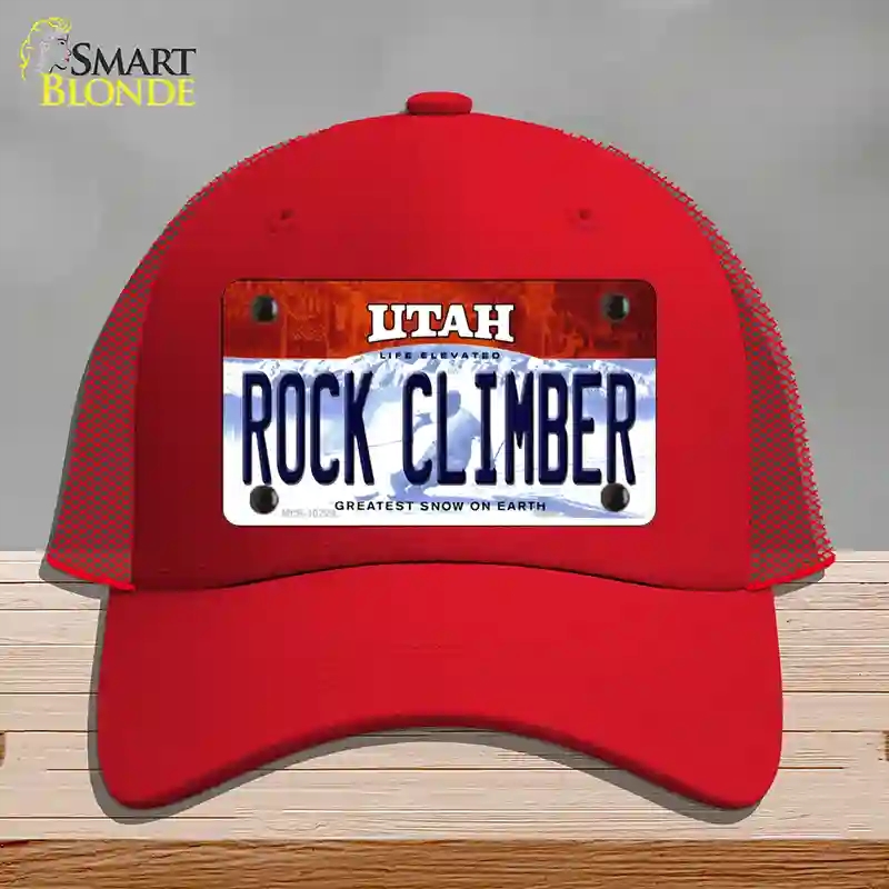 HAT17-MLP-10229 Rock Climber Utah Novelty License Plate Hat, Mesh - Red