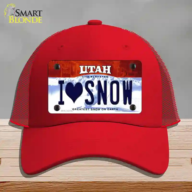 HAT17-MLP-10236 I Love Snow Utah Novelty License Plate Hat, Mesh - Red