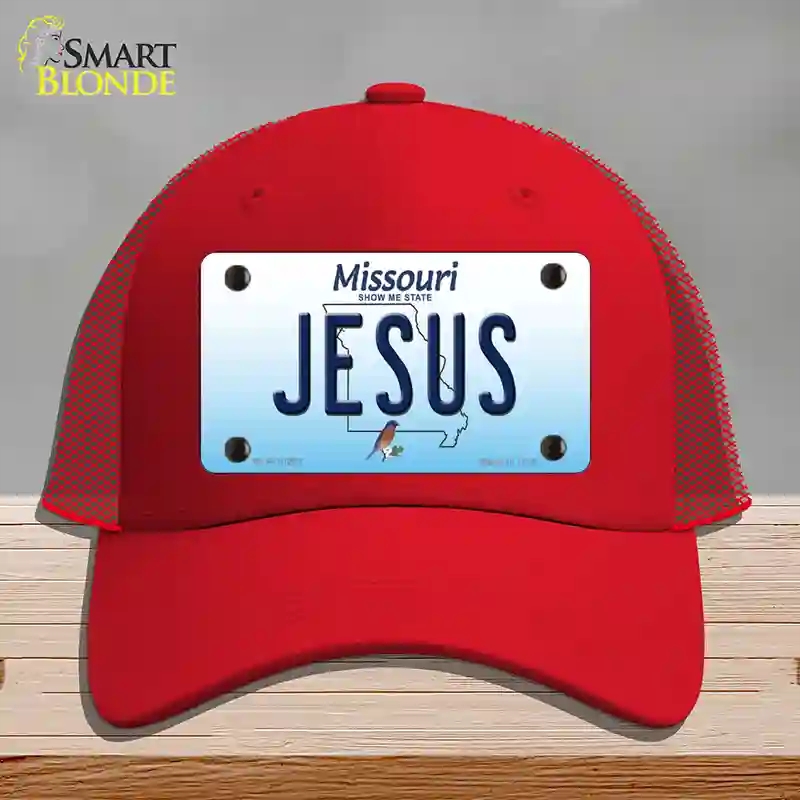HAT17-MLP-10262 Jesus Missouri Novelty License Plate Hat, Mesh - Red