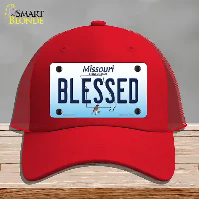 HAT17-MLP-10270 Blessed Missouri Novelty License Plate Hat, Mesh - Red