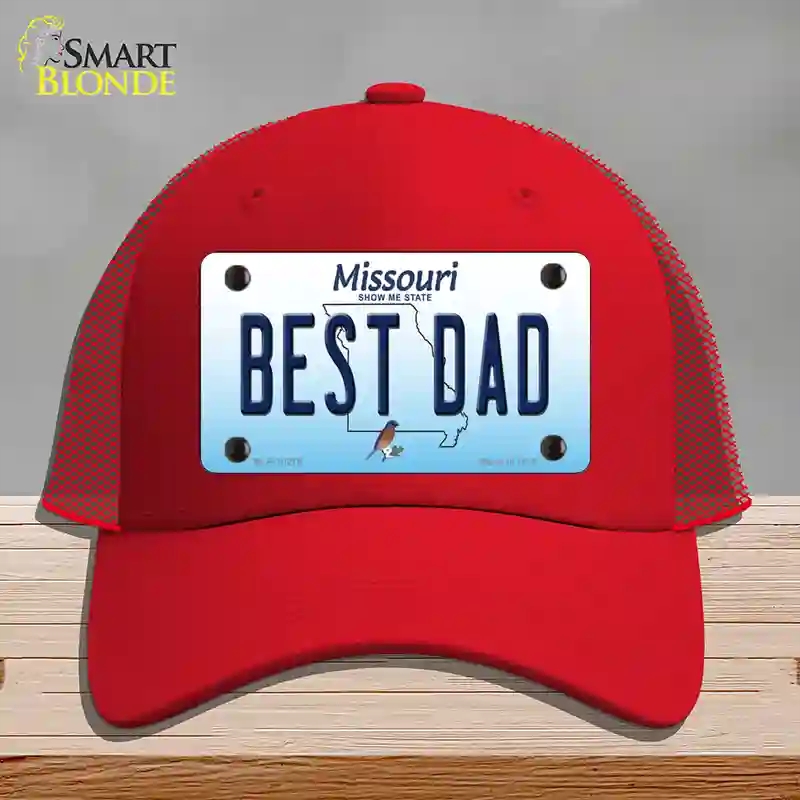 HAT17-MLP-10276 Best Dad Missouri Novelty License Plate Hat, Mesh - Red
