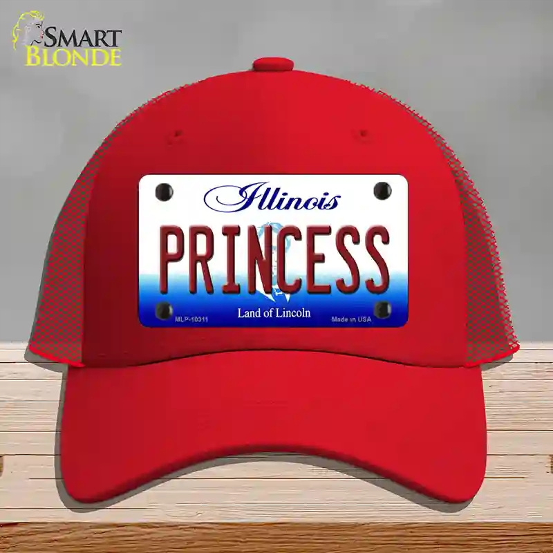 HAT17-MLP-10311 Princess Illinois Novelty License Plate Hat, Mesh - Red