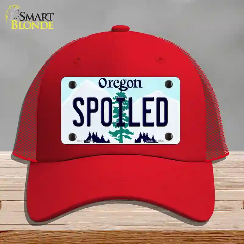 HAT17-MLP-10367 Spoiled Oregon Novelty License Plate Hat, Mesh - Red