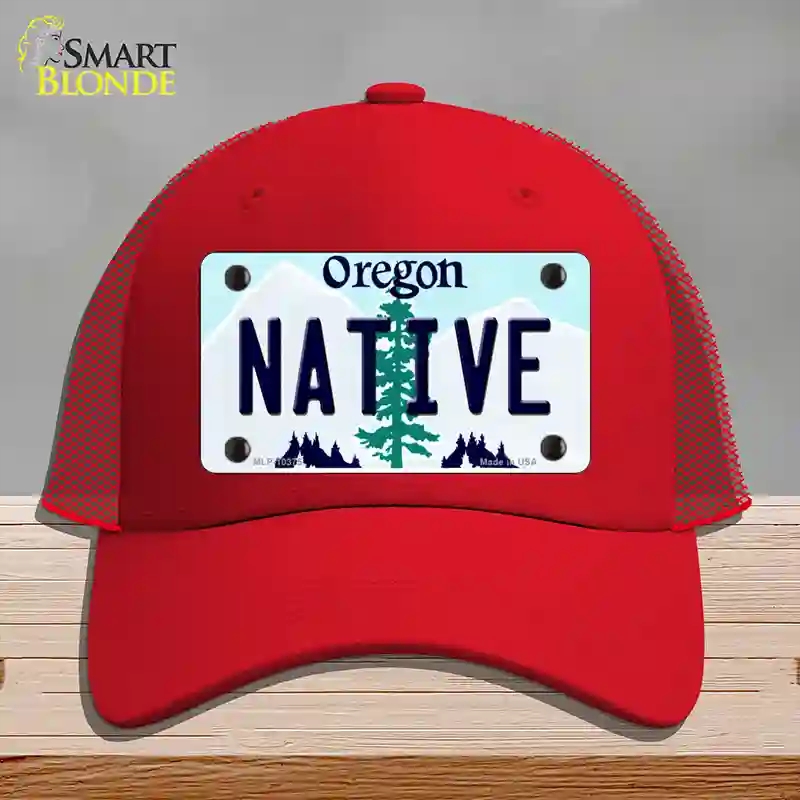 HAT17-MLP-10375 Native Oregon Novelty License Plate Hat, Mesh - Red