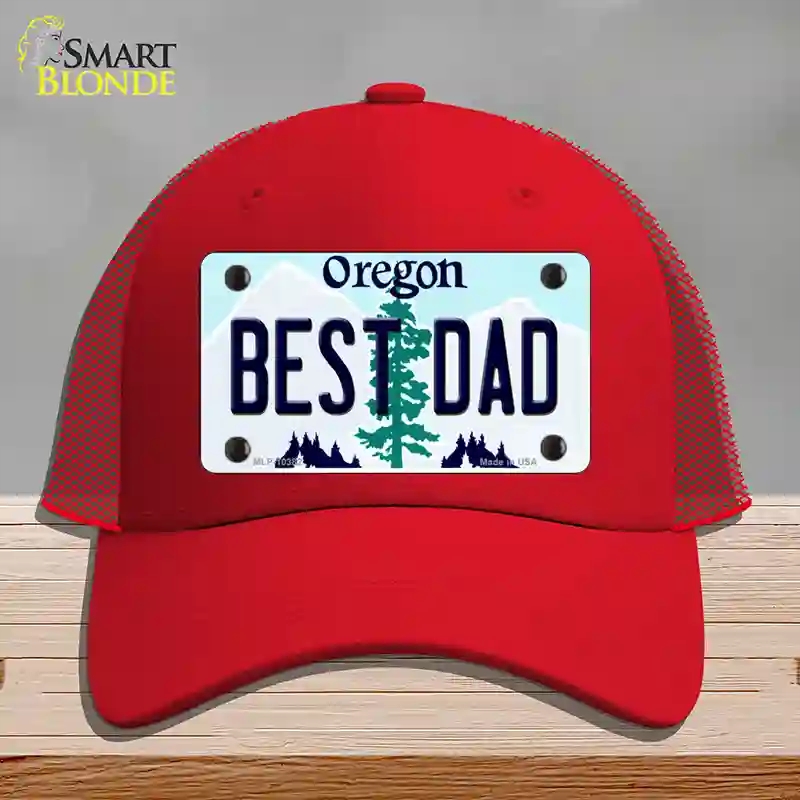 HAT17-MLP-10382 Best Dad Oregon Novelty License Plate Hat, Mesh - Red