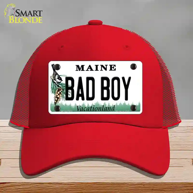 HAT17-MLP-10421 Bad Boy Maine Novelty License Plate Hat, Mesh - Red