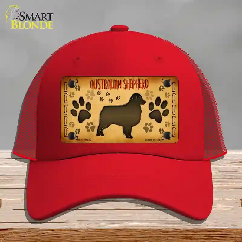 HAT17-MLP-10430 Australian Shepherd Novelty License Plate Hat, Mesh - Red