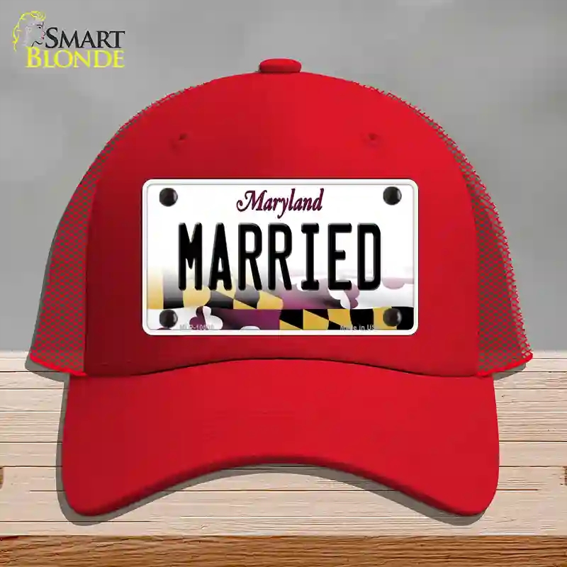 HAT17-MLP-10508 Married Maryland Novelty License Plate Hat, Mesh - Red