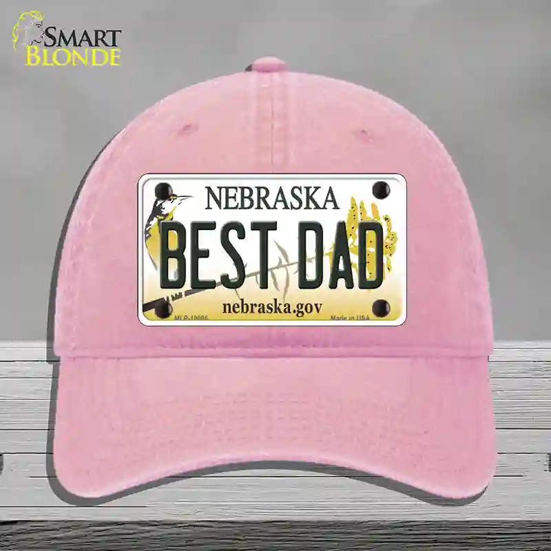 HAT12-MLP-10606 Best Dad Nebraska Novelty License Plate Hat, Unconstructed Cotton - Pink