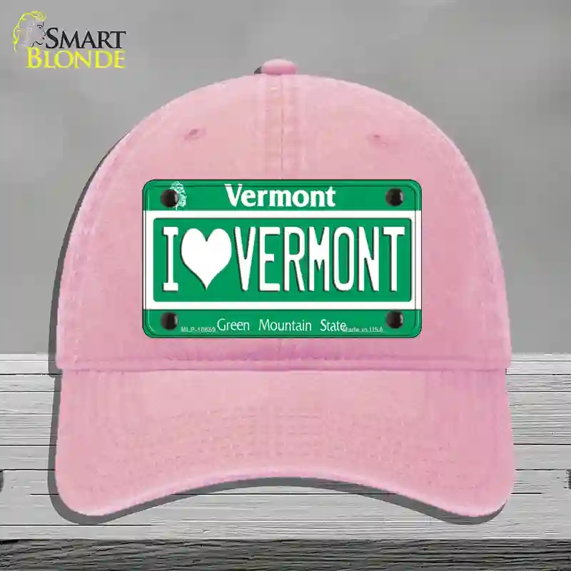 HAT12-MLP-10659 I Love Vermont Novelty License Plate Hat, Unconstructed Cotton - Pink