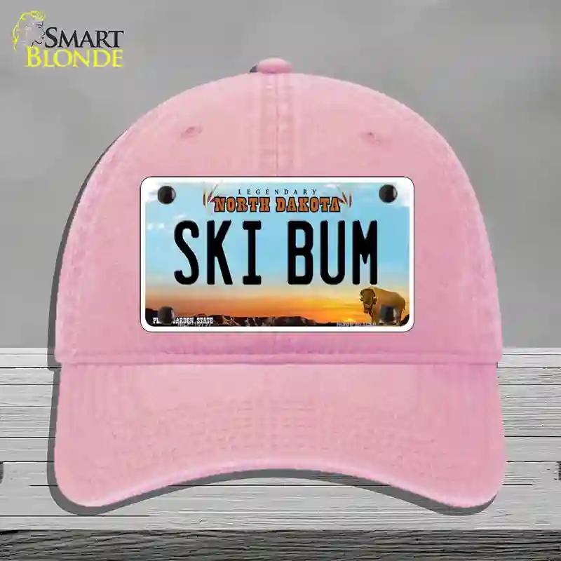 HAT12-MLP-10737 Ski Bum North Dakota Novelty License Plate Hat, Unconstructed Cotton - Pink
