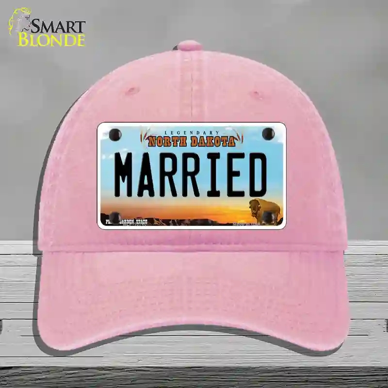 HAT12-MLP-10740 Married North Dakota Novelty License Plate Hat, Unconstructed Cotton - Pink