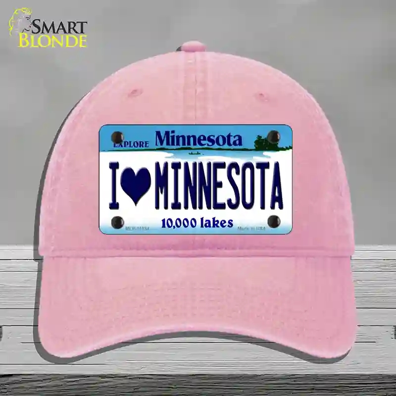 HAT12-MLP-11034 I Love Minnesota Novelty License Plate Hat, Unconstructed Cotton - Pink