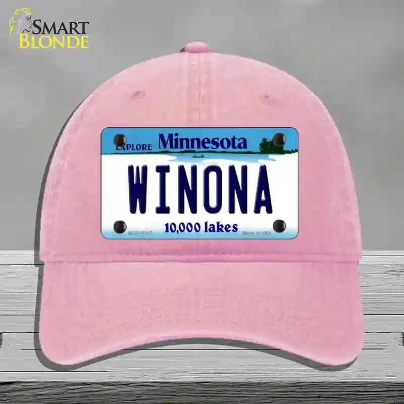 HAT12-MLP-11047 Winona Minnesota State Novelty License Plate Hat, Unconstructed Cotton - Pink