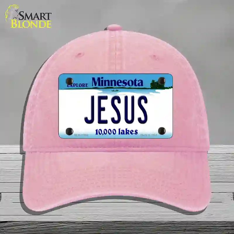 HAT12-MLP-11064 Jesus Minnesota State Novelty License Plate Hat, Unconstructed Cotton - Pink