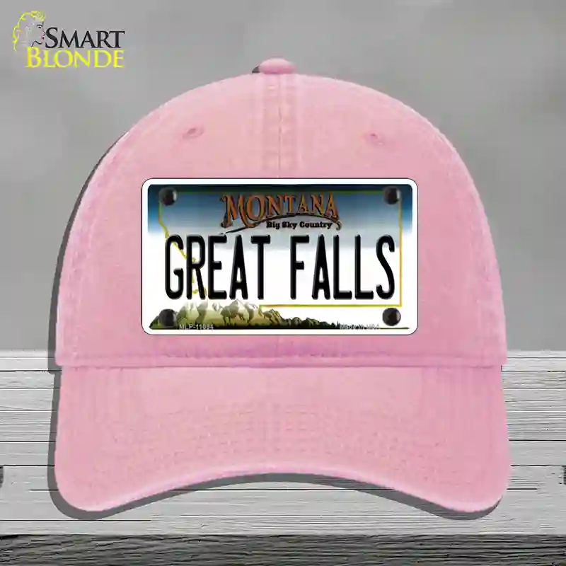 HAT12-MLP-11094 Great Falls Montana State Novelty License Plate Hat, Unconstructed Cotton - Pink