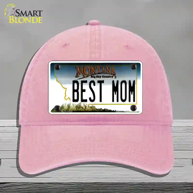 HAT12-MLP-11127 Best Mom Montana State Novelty License Plate Hat, Unconstructed Cotton - Pink