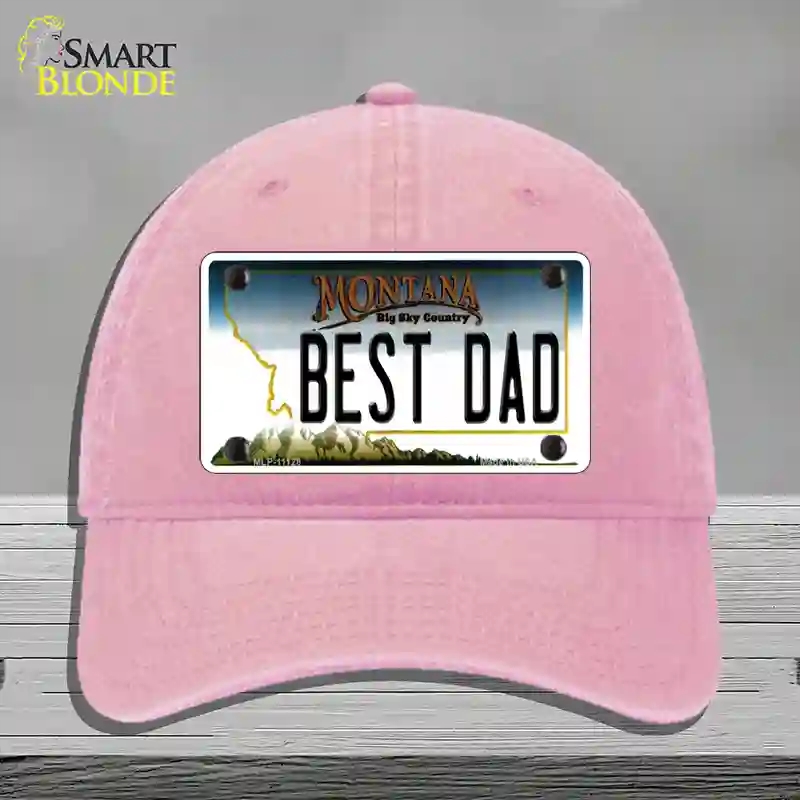 HAT12-MLP-11128 Best Dad Montana State Novelty License Plate Hat, Unconstructed Cotton - Pink