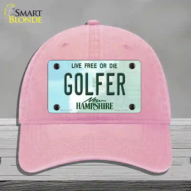 HAT12-MLP-11170 Golfer   Hampshire State Novelty License Plate Hat, Unconstructed Cotton - Pink