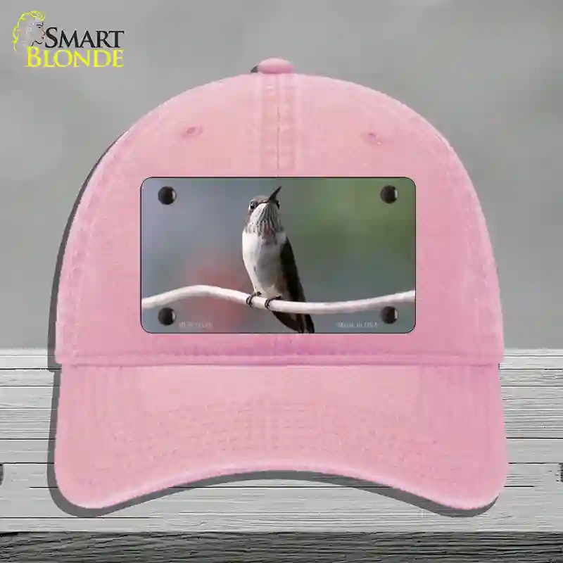 HAT12-MLP-11246 Hummingbird Perched on Branch Novelty License Plate Hat, Unconstructed Cotton - Pink