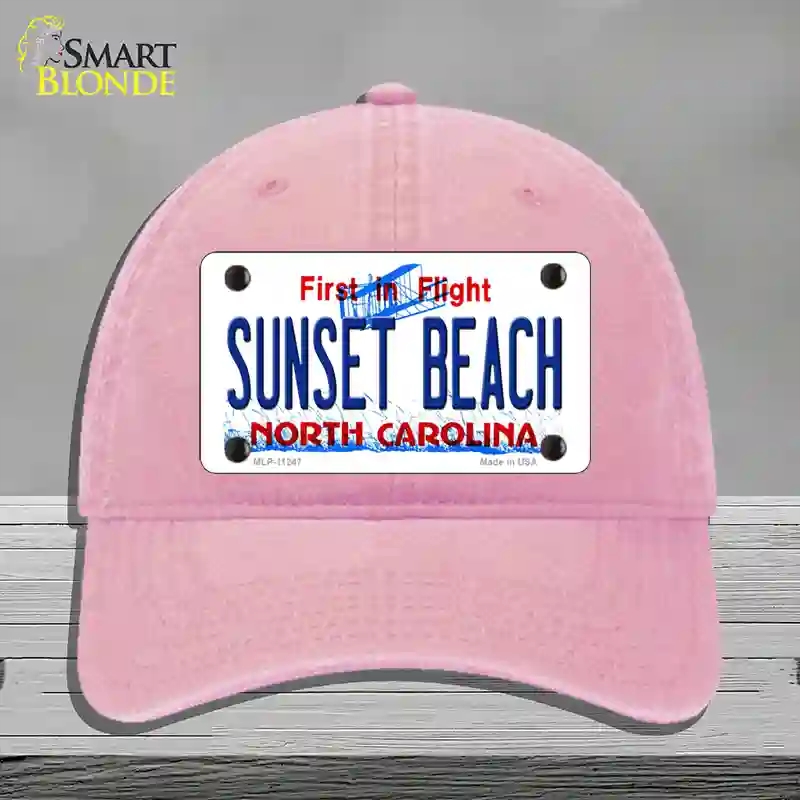 HAT12-MLP-11247 Sunset Beach North Carolina State Novelty License Plate Hat, Unconstructed Cotton - Pink