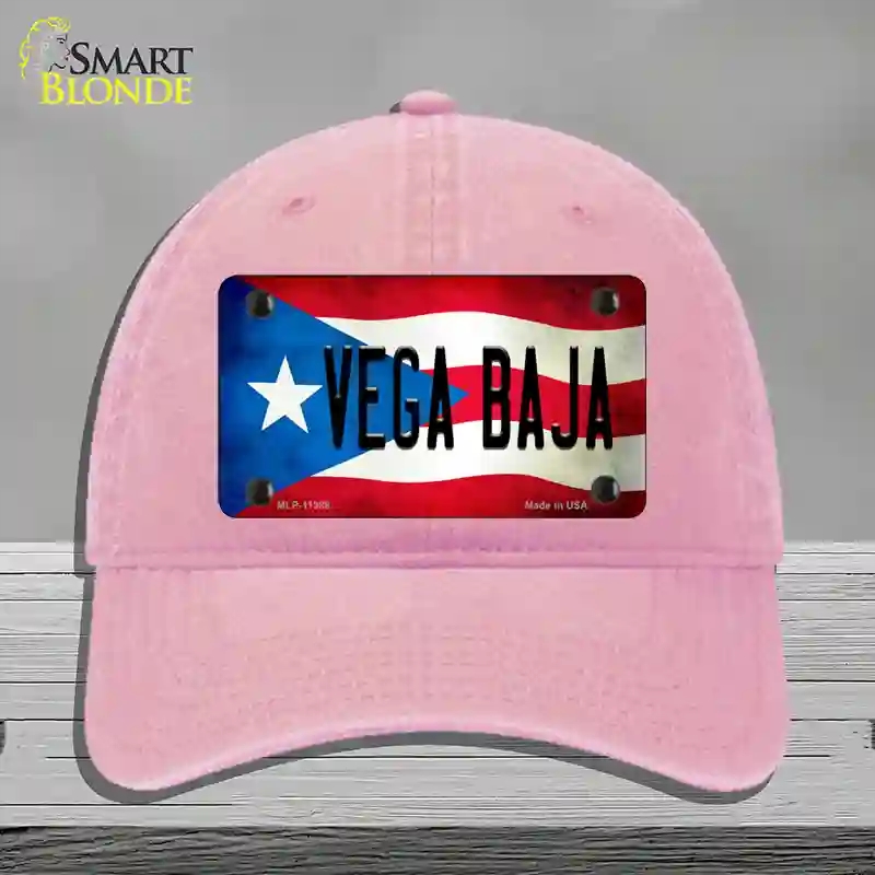 HAT12-MLP-11388 Vega Baja Puerto Rico Flag Novelty License Plate Hat, Unconstructed Cotton - Pink