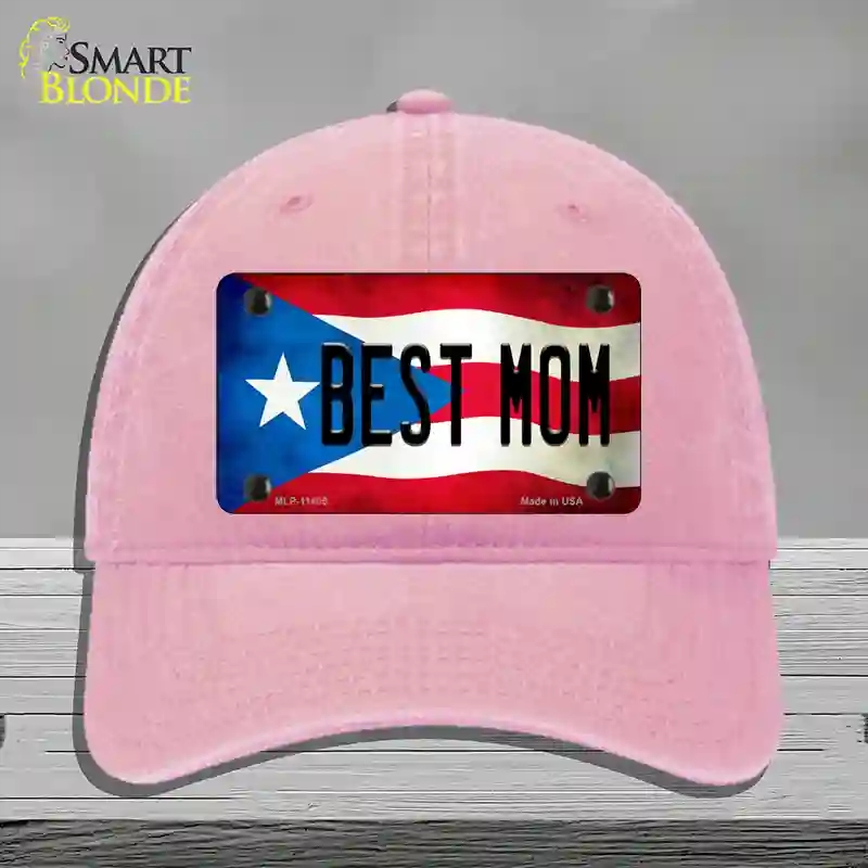 HAT12-MLP-11405 Best Mom Puerto Rico Flag Novelty License Plate Hat, Unconstructed Cotton - Pink