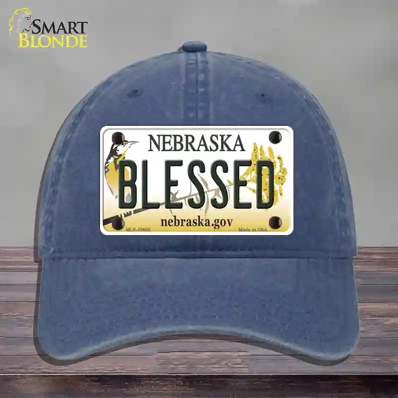 HAT11-MLP-10600 Blessed Nebraska Novelty License Plate Hat, Unconstructed Cotton - Navy