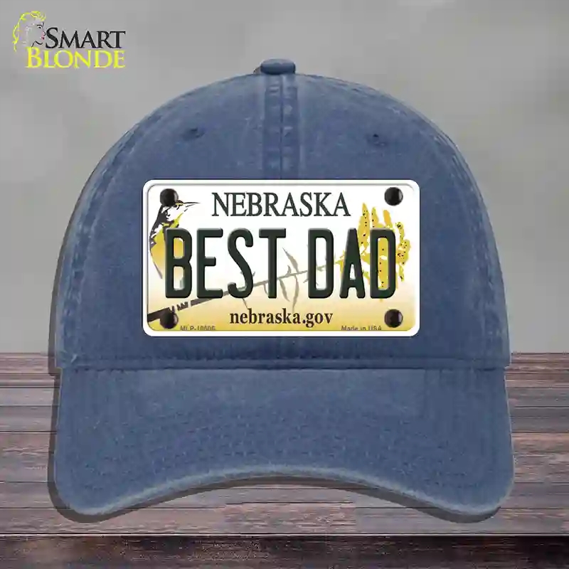 HAT11-MLP-10606 Best Dad Nebraska Novelty License Plate Hat, Unconstructed Cotton - Navy