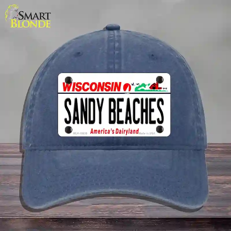 HAT11-MLP-10630 Sandy Beaches Wisconsin Novelty License Plate Hat, Unconstructed Cotton - Navy