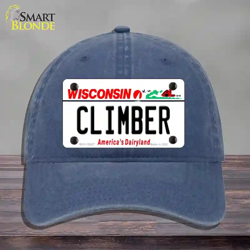 HAT11-MLP-10657 Climber Wisconsin Novelty License Plate Hat, Unconstructed Cotton - Navy