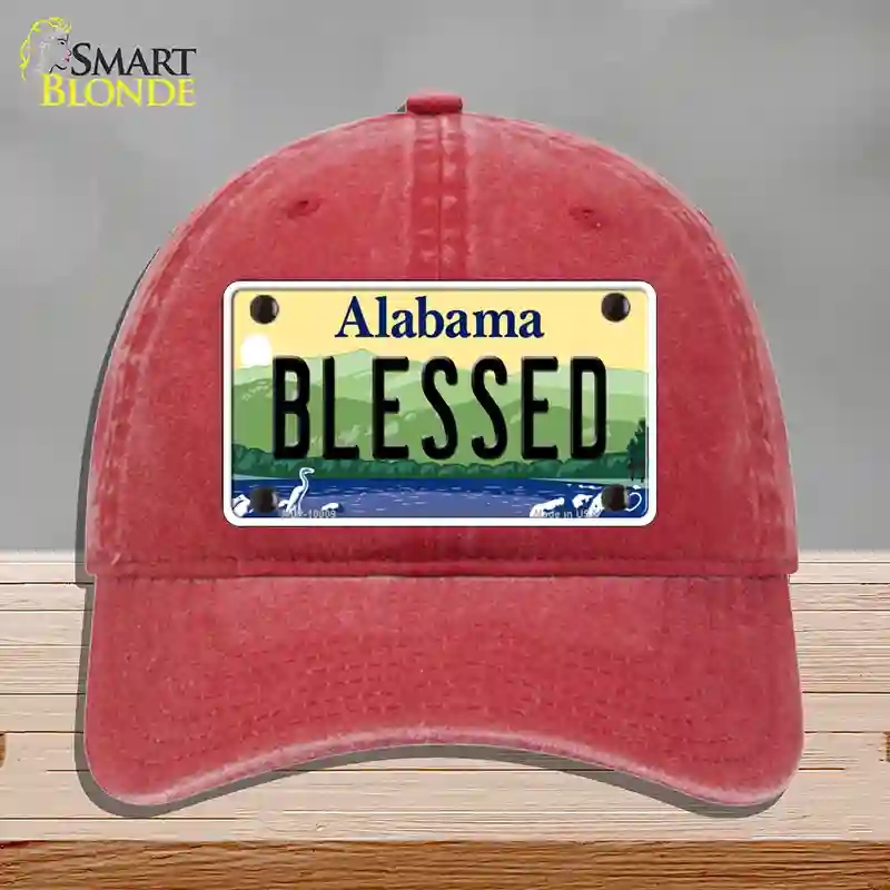HAT13-MLP-10009 Blessed Alabama Novelty License Plate Hat, Unconstructed Cotton - Red