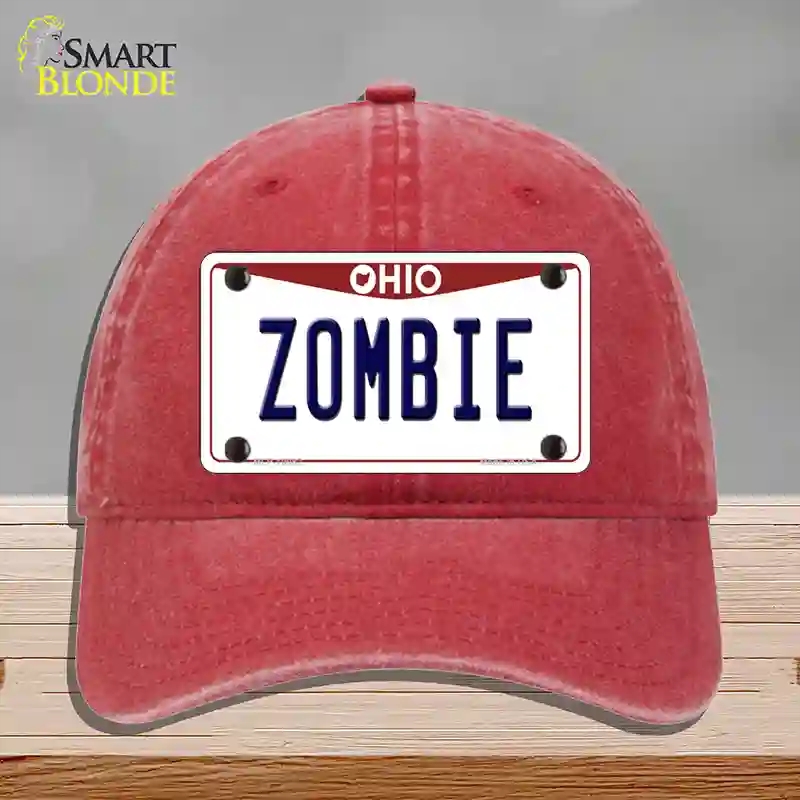 HAT13-MLP-10082 Zombie Ohio Novelty License Plate Hat, Unconstructed Cotton - Red