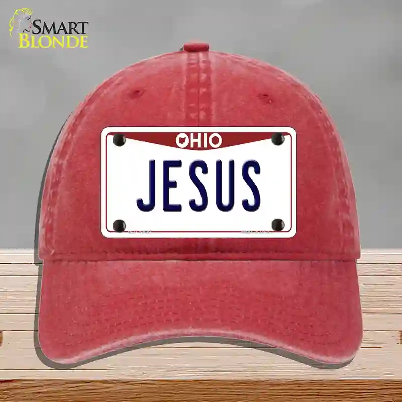 HAT13-MLP-10085 Jesus Ohio Novelty License Plate Hat, Unconstructed Cotton - Red