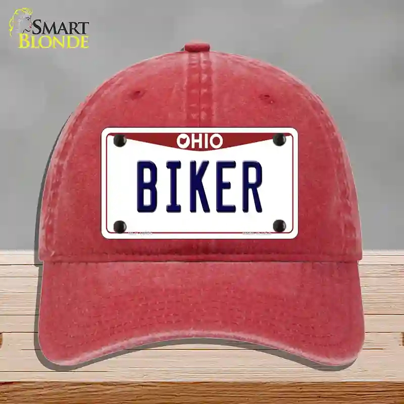HAT13-MLP-10096 Biker Ohio Novelty License Plate Hat, Unconstructed Cotton - Red