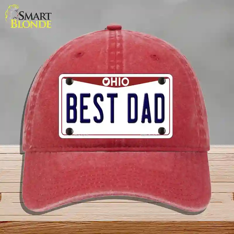 HAT13-MLP-10100 Best Dad Ohio Novelty License Plate Hat, Unconstructed Cotton - Red