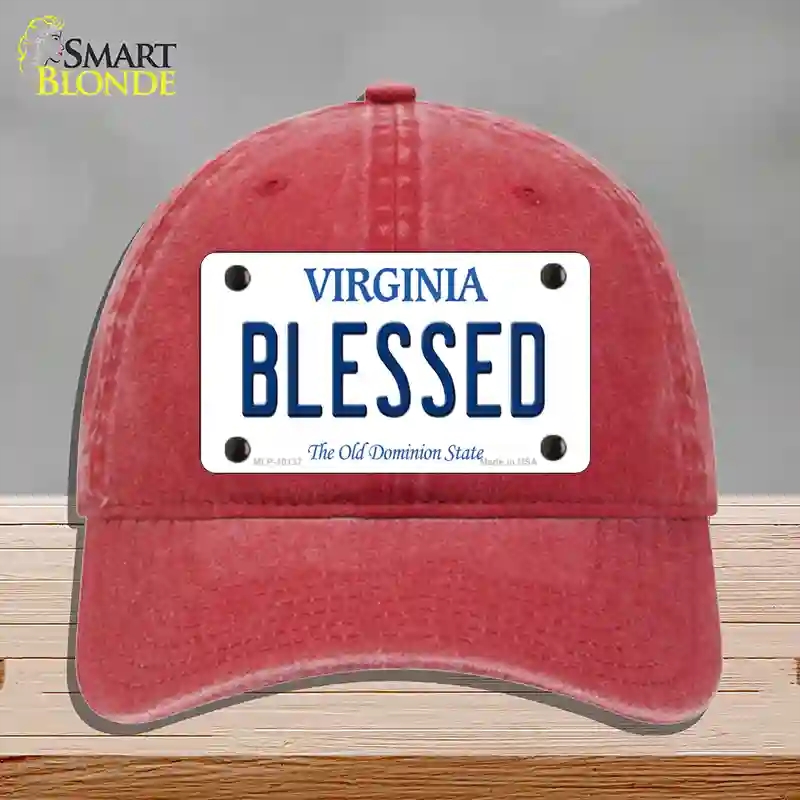 HAT13-MLP-10137 Blessed Virginia Novelty License Plate Hat, Unconstructed Cotton - Red