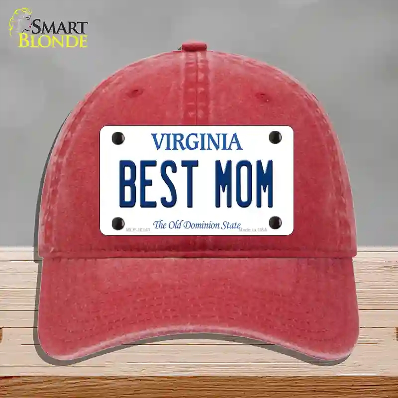 HAT13-MLP-10141 Best Mom Virginia Novelty License Plate Hat, Unconstructed Cotton - Red