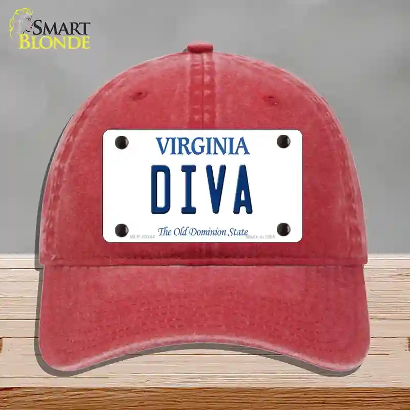 HAT13-MLP-10144 Diva Virginia Novelty License Plate Hat, Unconstructed Cotton - Red