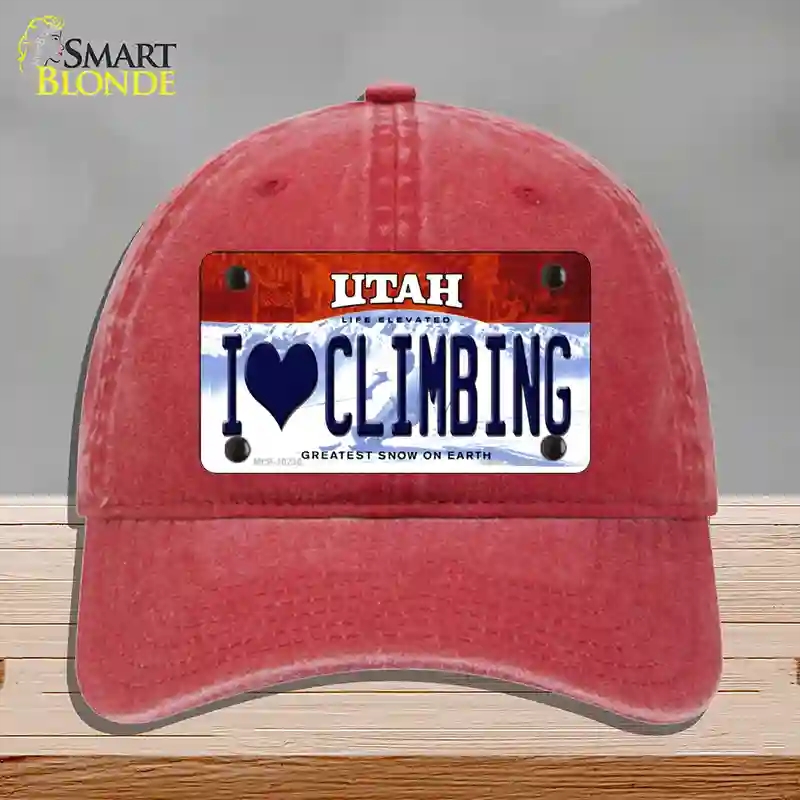 HAT13-MLP-10230 I Love Climbing Utah Novelty License Plate Hat, Unconstructed Cotton - Red