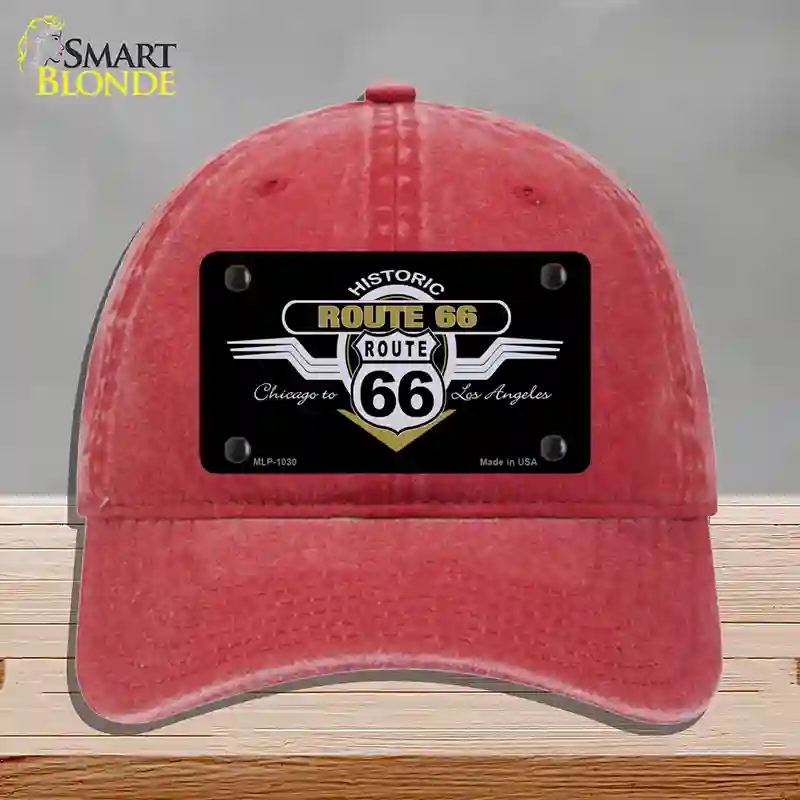HAT13-MLP-1030 Route 66 Shield Wings Novelty License Plate Hat, Unconstructed Cotton - Red