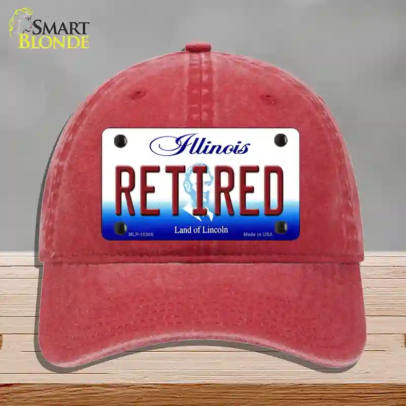 HAT13-MLP-10300 Retired Illinois Novelty License Plate Hat, Unconstructed Cotton - Red