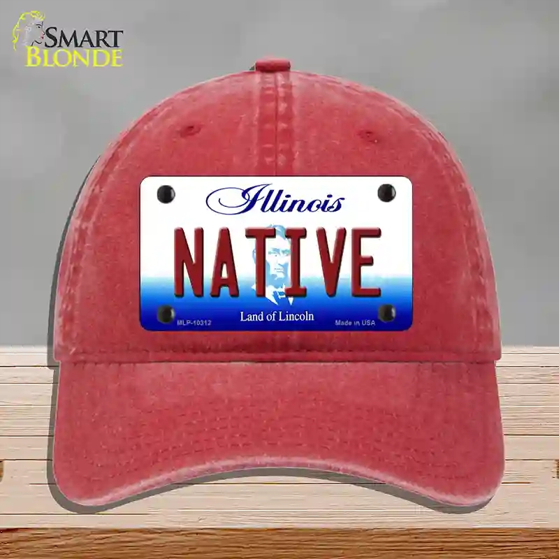 HAT13-MLP-10312 Native Illinois Novelty License Plate Hat, Unconstructed Cotton - Red
