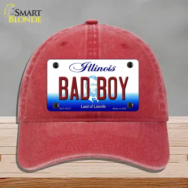 HAT13-MLP-10317 Bad Boy Illinois Novelty License Plate Hat, Unconstructed Cotton - Red