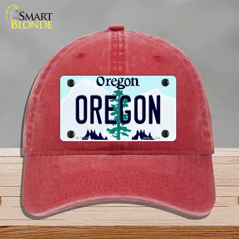 HAT13-MLP-10338 Oregon Tree Novelty License Plate Hat, Unconstructed Cotton - Red