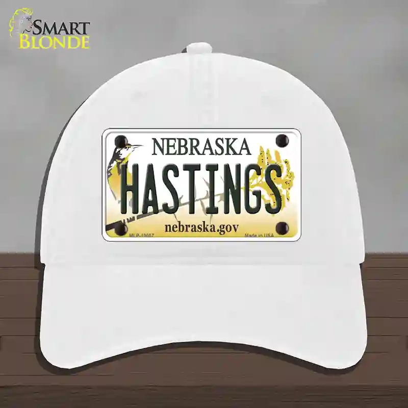 HAT14-MLP-10607 Hastings Nebraska Novelty License Plate Hat, Unconstructed Cotton - White